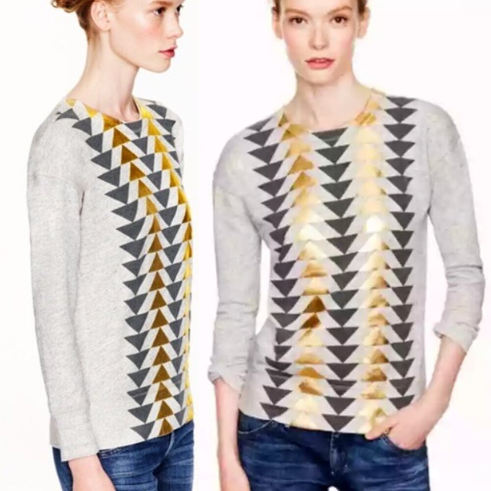 J. Crew Women's Heather Grey Vintage Metallic Triangles Pullover Sweatshirt XS